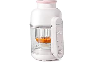 AMZCHEF Robot de cocina para bebé 6-en-1 Vaporera & Licuadora – Programas por Etapas de Edad 1–5, Libre de BPA – Cocinar al Vapor, Triturar, Puré, Descongelar, Auto-Limpieza – Control Táctil