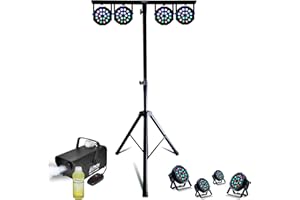 Mooving Light & Sound - Pack Pied Lumière ML-SUPPORT-DJLIGHT réglable - 4 projecteurs Par RGB - Machine à fumée - Fête Anniversaire