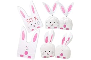 CTXTQTDT 50 PCS Osterhasen Tüten, Geschenktüten Ostern, Partytüten Kindergeburtstag, Süßigkeiten Tüten, Hasen Biscuit Tüte, Ostertüten, Schön Hasenohren Tüten für Ostern, Hochzeit, Geburtstag