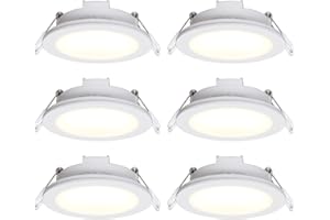 DAWALIGHT 6 Pack LED Recessed Ceiling Lights IP65 Waterproof 5W 390LM 3000K Warm White Round Downlight Spotlight for Garden Kitchen Bathroom Living Room, Plastic, White