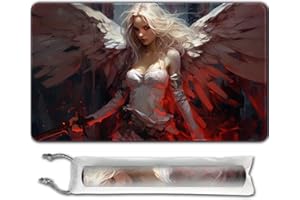 April Space Playmat Board Game MTG Duel Playmat Trading Card 23.6 x 13.8in Stitching Edges Compatible for TCG CCG RPG OCG with Card Zones Including Storage Bags (No Zone,Shining Angel)