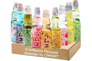 Hatakosen Japanese Ramune Soda Fruity Assorted 6 Different Flavour 200ml (8 Bottles) by CNMART