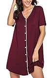 ADOMEWomen's Nightdresses Short Sleeve Sleepshirt V-Neck Nighties Button Down Nightwear Soft Sleep Dress Relaxed Nightshirts S-2XL