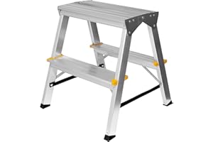 ‎FORYOURPROTECTION Zweiseitige Aluleiter Klappleiter Haushaltsleiter 2x2 Stehleiter Tragkraft 150kg TÜV | 2 Stufen / 150kg