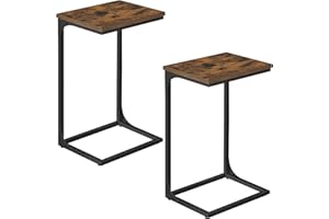 VASAGLE C-Shaped Side Table, Set of 2, Bedside Table, Sofa Side Table, with Metal Frame, Industrial, for Living Room, Bedroom, Rustic Brown and Ink Black LET355B01