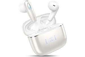HOSGUBO Auriculares Inalambricos Bluetooth, Cascos Inalambricos Bluetooth 5.3 con 4 HD Mic, Auriculares Inalámbricos 40H HiFi Estéreo Cancelación Ruido ENC, Audifonos Inalambricos IP7 Impermeable Pantalla LED