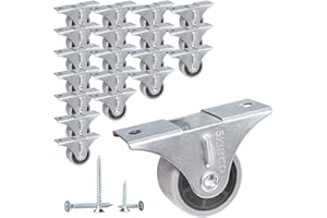 SKIR'CO Confezione da 20 ruote piccole da 30 mm, ruote in gomma grigia, ruote fisse, non girevoli, direzione unidirezionale, viti incluse (20)