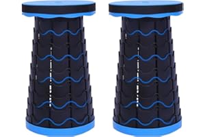 XUANYU Lot de 2 Tabouret Pliant Portable, Tabouret Ronde Ø 26 cm,Tabouret de Camping Télescopique, Tabouret de Pêche Télescopique, Hauteur en Réglable 6,5-45 cm, Charge Max. 200 kg (Bleu-Noir)