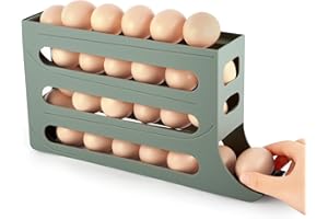 HOTUT Portauova Rotanti, Portauova Frigorifero a 4 Strati, Rotolante Portauova Frigorifero, Dispenser Automatico Per Uova Per Frigorifero Portauova per Frigorifero e Gadget da Cucina (Grigio)