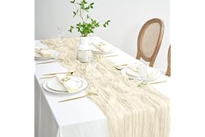 WISHSTAR Bieżnik na stół, beżowy, 90 x 400 cm, bieżnik z gazy, długi, romantyczny, półprzezroczysty materiał, obrus beżowy, na baby shower, dekoracja stołu, przyjęcie urodzinowe, wesele