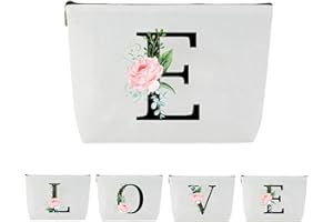 Blisswave Neceser Personalizado AA la Z, Regalos Personalizados para Mujeres, Madres y Amigas, Elegantes y Preciosas Flores Rosas, Bolso Mujer con Iniciales, Neceser de Maquillaje Pequeño (Blanco)