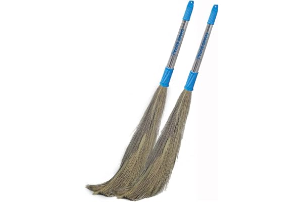CHAND SURAJ Stella Natural Grass Broom Stick for Home Cleaning with Stainless Steel Handle (Pack of 2)