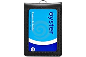 Hibate Genuine Leather Oyster Card Holder Bus Travel Pass Holders - Black