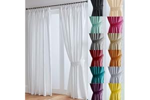 John Aird Luxury Faux Silk Fully Lined Pencil Pleat Curtains With Matching Tie Backs (White, 229cm Width x 183cm Drop (90"x 72")