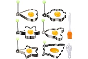 RobLuX 6 Piezas Molde Huevo Frito,Moldes para Huevos Antiadherentes con Asas con 1 Pieza Cepillo de Aceite y 1 Pieza Separador de Yema,Molde de Huevo Frito Apto para Tortillas,Panqueques