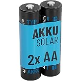 ABSINA 2 x Solar Batteries AA Rechargeable 800 mAh 1.2 V NiMH - Mignon AA Solar Batteries for Solar Lights - Solar Batteries 