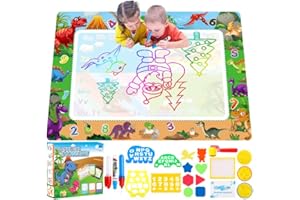 Purpledi Magic Doodle Tablice do rysowania dla dzieci, 120 x 90 cm, Aqua Drawing Painting Mata, z 3 magicznymi pisakami i zestawem stempli, mata do rysowania wodą dla maluchów, 1, 2, 3, 4, 5, 6 lat