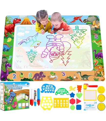 Alfombra Mágica De Dibujo Con Agua 120x90 Cm – Set Completo Con Bolígrafos, Sellos Y Plantillas, Juguete Educativo Reutilizable Para Niños De 2 A 8 Años