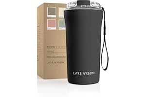 LARS NYSØM Termiczny kubek do kawy na wynos z uchwytem i pokrywką Tritan | kubek podróżny 0,5 litra z izolacją | szczelny stalowy kubek termiczny do kawy i herbaty (Carbon Black, 500ml)