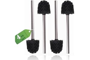 EINESIN 4 sztuki wymiennych szczotek do WC z czarną główką, Indywidualnie wymienna szczotka z mocnym, gęstym włosiem i uchwytami ze stali nierdzewnej, średnica 8 cm