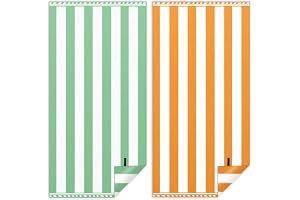 Vortix strandhandduk XXL set om 2 90 × 180 cm (orange + grön) | Stor snabbtorkande mikrofiberhandduk, sandfri badhandduk, str