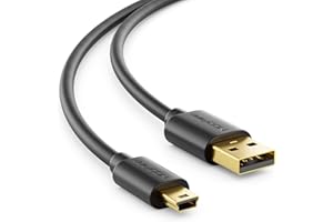 deleyCON 2m Kabel Mini USB 2.0 High Speed - Przewód do ładowania i Transmisji Danych - do Telefonów, Smartfonów, Tabletów, Nawigacji i Mikrofonów - Wtyk USB‑A do Mini‑B - Czarny