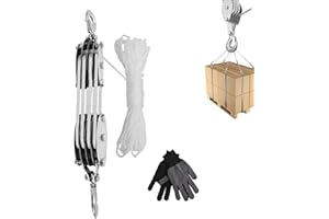 YSISLYBIN Carrucola Per Sollevamento, Puleggia Portante da 2000Kg con Fune in Nylon da 20m e Gancio Paranco Manuale con Un Paio di Guanti Per Il Sollevamento di Oggetti Industriali Pesanti e Nei Cantieri Edili