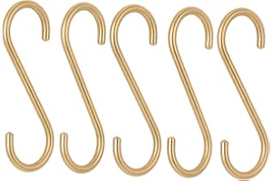 MAGIIN S Hooks, 5PCS Small Hanging Hooks, Brass S Shaped Hook Hangers for Cups Towels Plants Clothes in Kitchen Bathroom Garden Bedroom