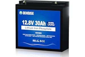 DCHOUSE 12V 30AH LiFePO4 Batería de Litio, BCI Grupo U1 con 30A BMS, Baja Temp Cut-Off, 4000-15000 Ciclos Profundosde Peces, Motor de Curricán, Scooters para Niños, Silla de Ruedas Eléctrica, Barco