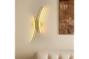 GOECO Applique da Parete Interno in Oro, 20W Lampada da Parete a Luce Bianca Calda 3000K, Applique Curva in Acrilico per Camera da Letto, Soggiorno, Corridoio, 44 CM