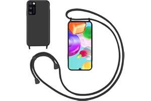 GoodcAcy Handykette Handyhülle für Samsung Galaxy A41,Smartphone Necklace Hülle mit Band Schutzhülle mit Kette zum umhängen Halskette Flüssig Silikon Case für Samsung Galaxy A41,Schwarz