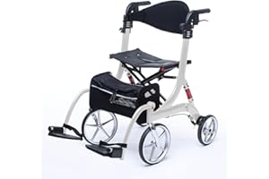 bescomedical Déambulateur hybride SPRING VARIO – Déambulateur léger 2-en-1 transformable en chaise roulante – Rollator fauteuil roulant ergonomique – Modèle M Blanc Polaire