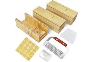 Artcome Kit de 2 moules à savon rectangulaires en silicone de 1 200 ml, 2 boîtes en bois avec couvercle, outil de coupe de savon en bois réglable avec coupe-savon ondulé en acier inoxydable et coupe