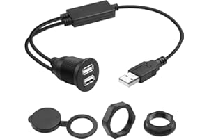 QIANRENON Adattatore di montaggio integrato da USB 1 a 2, cavo corto USB 2.0 maschio a 2 prese USB 2.0, collegamento a pannello fisso con chip, trasferimento dati simultaneo, ricarica 35 cm