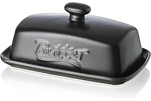 Mantequillera Grande de Porcelana con Tapa, Henten Home Contenedor Grande para Mantequilla, Recipiente para Todo Tipo de Mantequilla, Apto para lavavajillas(Negro Mate)