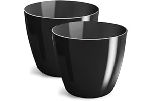 PECZEKO Macetas Brillantes Macetas Decorativas Hierbas Macetas Redondas de plástico duraderas y Ligeras para salón, Comedor, Cocina, terraza, balcón Juego de 2 Piezas (Negro, diámetro 16 cm)