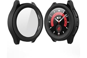 YoLin 2-Stück Mit Glas Ultradünne Displayschutz Kompatibel mit Samsung Galaxy Watch 5 Pro 45mm, PC All-Around Schutzhülle für Galaxy Watch 5 Pro 45mm (2 Schwarz)