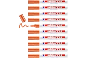 edding 750 paint marker - orange - 10 pens - round tip 2-4 mm - paint marker for marking and labelling metal, glass, rocks or plastic - heat-resistant, permanent, smudge-proof and waterproof