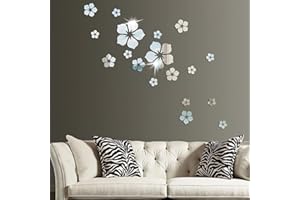 MWUMRCM pegatinas pared decorativas, 18pcs Pegatinas de Pared Espejo Baño,Adhesivo mural floral de cristal 3D extraíble, Flores Acrílico Pegatinas Decorativas para Habitación Oficina Sala de Estar