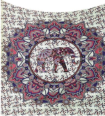 Kesrie ethically made hand printed Mandala wall hanging bohemian style hippie tapestry large elephant psychedelic pattern home décor