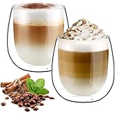 glastal 250ml*2 Tazas de Café de Cristal, Vasos de Doble Pared Transparente, Tazas de Vidrio Borosilicato para Café Leche Té 