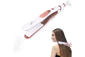 HS ONSING Fer à lisser vapeur, 2 en 1 Tourmaline Professionnel Vapeur Lisseur et Boucleur Pour Cheveux Soyeux Brillants, Soin des Cheveux
