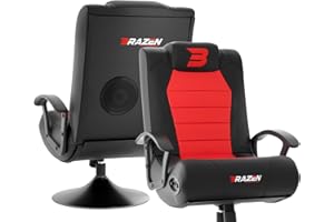 BraZen Stag Kids Gaming Chair for Kids Two Audio Speakers Subwoofer Bluetooth Compatible Boys Girls Small Gaming Chair Foldable Junior Child Speaker Video Games Chairs No Wheels - Red