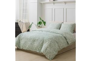 Tokokimo Double Duvet Cover Sets Bedding Set Reversible, Spring Quilt Cover Duvet Cover Set with Pillowcases Microfiber, Gifts for Mom Bedroom Decor (Plants, Sage Green, Double 200 x 200 cm)