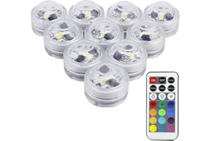 LUXJET® Lot de 10 Bougies Led,RGB Submersible Imperméable LED avec télécommande Multi-Coleur/Unicolore pour mariage, Fête, Anniversaire, Piscine