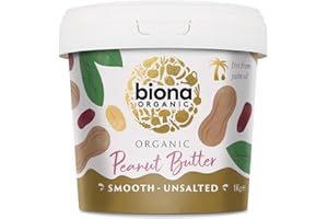 Biona Organic Smooth Peanut Butter 1KG - Unsalted & Palm Oil Free - Made with Freshly Roasted Organic Nuts - Source of Vegan Protein - Gluten & GMO Free