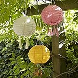 Tamaño: 20cm. Lights4fun - Juego de 3 Farolillos Solares de Color Rosa, Crema y Mostaza con Ledes Blancos Cálidospara Exteriores