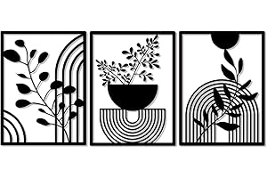 Pduoduo 3 Panels Abstract Metal Boho Wall Decor,Modern Geometric Metal Wall Decor,Black Metal Wall Decor for Home Bedroom Living Room(15.7x 11.8in)