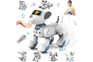 VATOS Roboter Hund Kinder Ferngesteuerter Spielzeug - Interaktiver Anfassen und Folgen Roboterhund mit 17 Funktionen, programmierbarer Tanz Musik RC Hund Roboter Spielzeug für Mädchen 3-12 Jahren