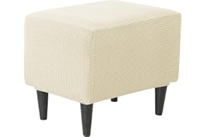 JHLD Rechteckiger Stretch Ottomane Schonbezug, Ottomane Bezug Elastische Hockerbezug Jacquard Hocker Husse für Fußhocker Quadratisch Mit elastischem Boden Für Katzen Hunde -Beige-klein